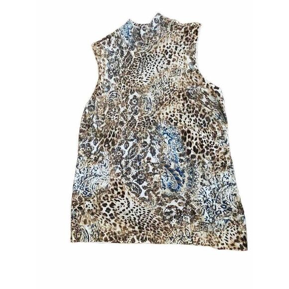Chico’s Knit Top Sweater Leopard Animal Print Paisley 2 / Large Cream Brown - Picture 1 of 9